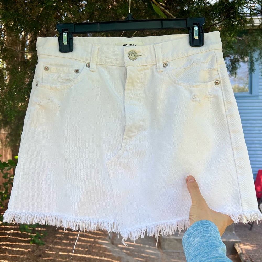 Mousy Vintage White Denim Jean Mini A-line Skirt 27 Japan raw hem Mid-rise y2k